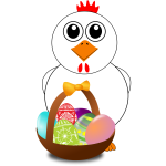 Chicken behind behind Easter eggs basket vector illustration