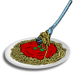 Vector image of spaghetti on a plate with fork